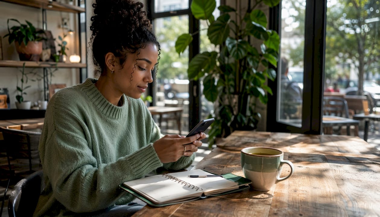 Hands using devices to schedule virtual therapy