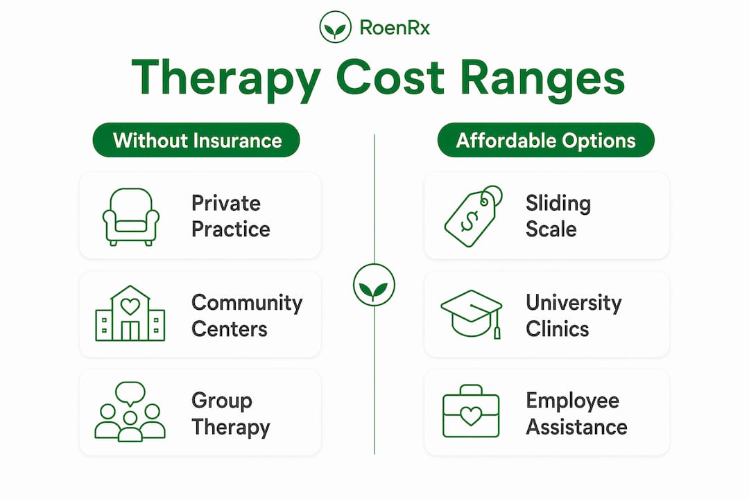 Infographic comparing therapy costs with and without insurance